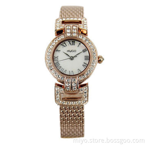 2014 Fashionable diamond women's dress IP rose gold watch in stainless steel case and mesh band